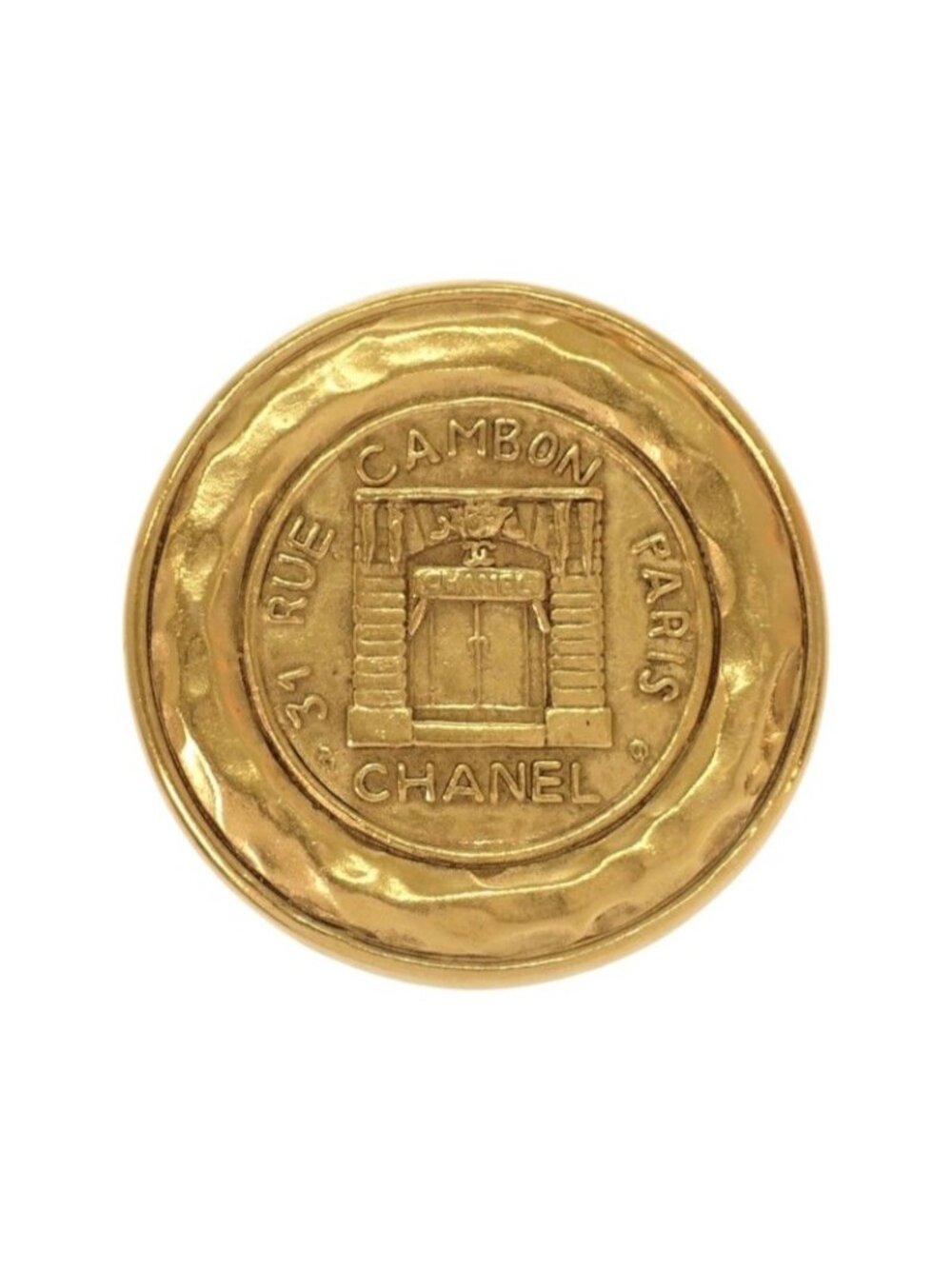 Chanel Cambon 31 Rue Paris Vintage Round Brooch Metal Gold
